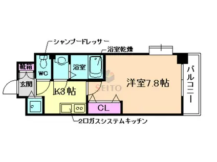 LUXE東三国IV(1K/7階)の間取り写真