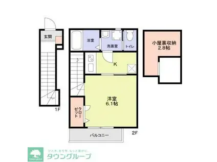 ヒルサイド西国分寺(1K/2階)の間取り写真