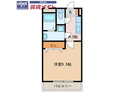 メゾンモンマルトル2(1K/3階)の間取り写真