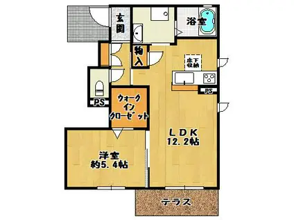 HOLLY ALLEY(1LDK/1階)の間取り写真