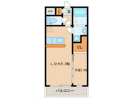 オリンピア長町(1LDK/1階)の間取り写真