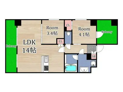 ウエリスアーバン守口(2LDK/5階)の間取り写真