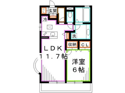 エレフセリア(1LDK/1階)の間取り写真