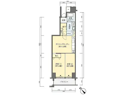 ルリエ横浜長者町(2DK/3階)の間取り写真