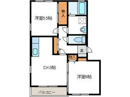 カーサイルマーレ(2DK/1階)の間取り写真