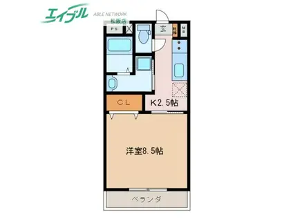 近鉄山田線 松阪駅 徒歩19分 3階建 築9年(1K/3階)の間取り写真