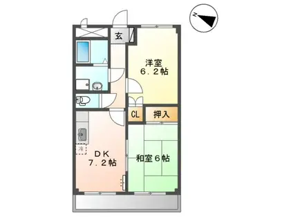 ミレニアム・ハイム1号館(2DK/2階)の間取り写真