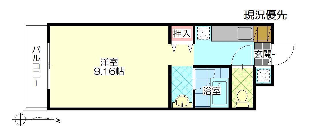 サン・ヒーローマンション亀川II(1K/2階)の間取り写真