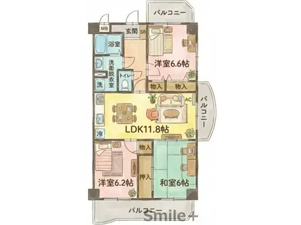 パークサイドHIRATA(3LDK/1階)の間取り写真