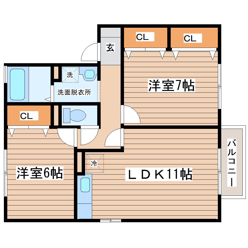 プレミールA棟(2LDK/1階)の間取り写真