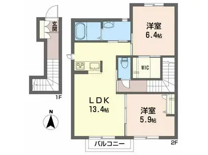 ノースフォレストB(2LDK/2階)の間取り写真