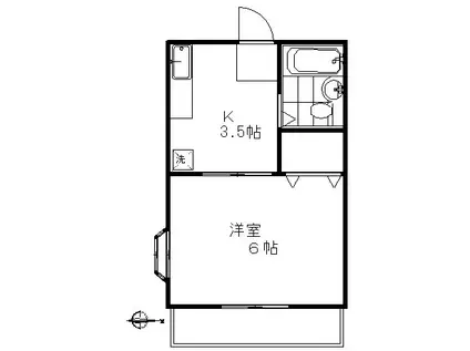 小田急線 梅ケ丘駅 徒歩5分 2階建 築36年(1K/2階)の間取り写真