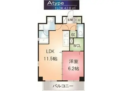 グラシオン(1LDK/6階)の間取り写真