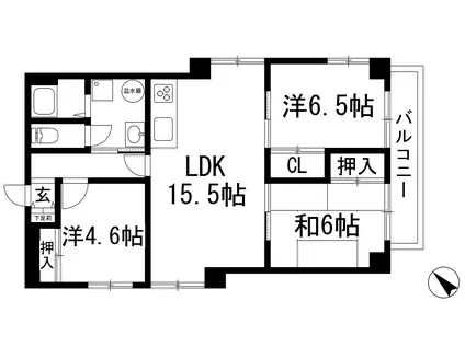 仁川グリーンハイツ(3LDK/6階)の間取り写真