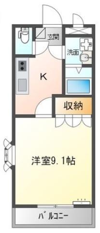 カームヒル(1K/2階)の間取り写真