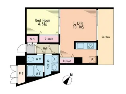 フェリックガーデン(1LDK/1階)の間取り写真