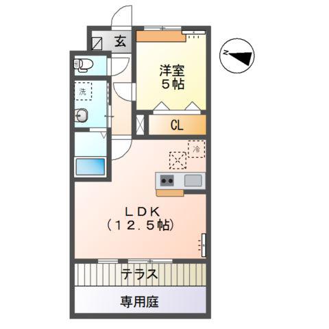 イーストブルー(1LDK/1階)の間取り写真