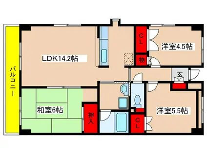 ノーブ・ウィング(3LDK/3階)の間取り写真