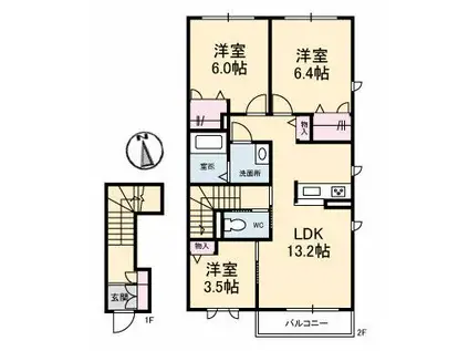 グレイス潮音 C棟(2SLDK/2階)の間取り写真