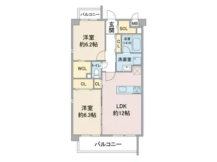 ブルーポアール(2LDK/4階)の間取り写真