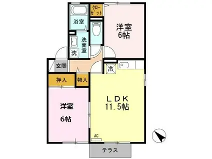 アコルデ B棟(2LDK/1階)の間取り写真