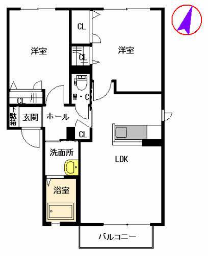 ライフステージ長嶺 A棟(2LDK/2階)の間取り写真