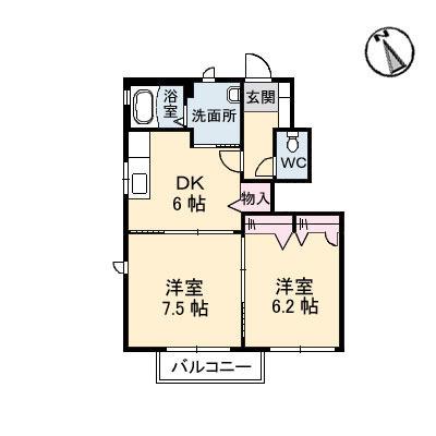 サンメゾン A(2DK/1階)の間取り写真