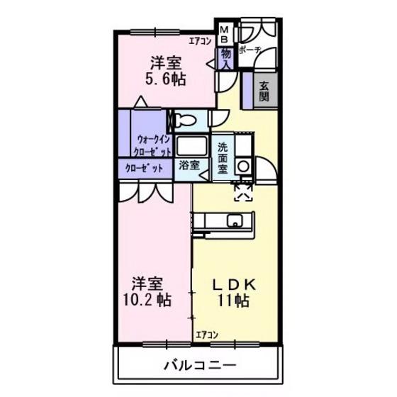 グランドヒルズヴィラ(2LDK/2階)の間取り写真