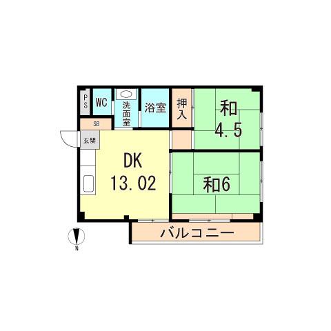 賀茂ハイツ(2DK/3階)の間取り写真