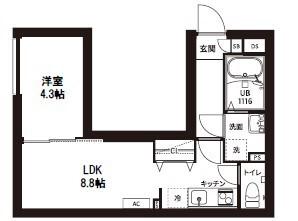 レピュア曙橋駅前レジデンス(1LDK/3階)の間取り写真