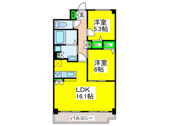 GRAND HILL高倉(2LDK/1階)の間取り写真