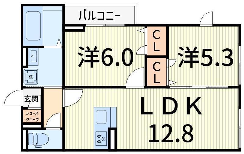 セレスティア柴又V(2LDK/2階)の間取り写真