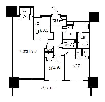 プレミスト旭川ザ・タワー705号(2LDK/7階)の間取り写真