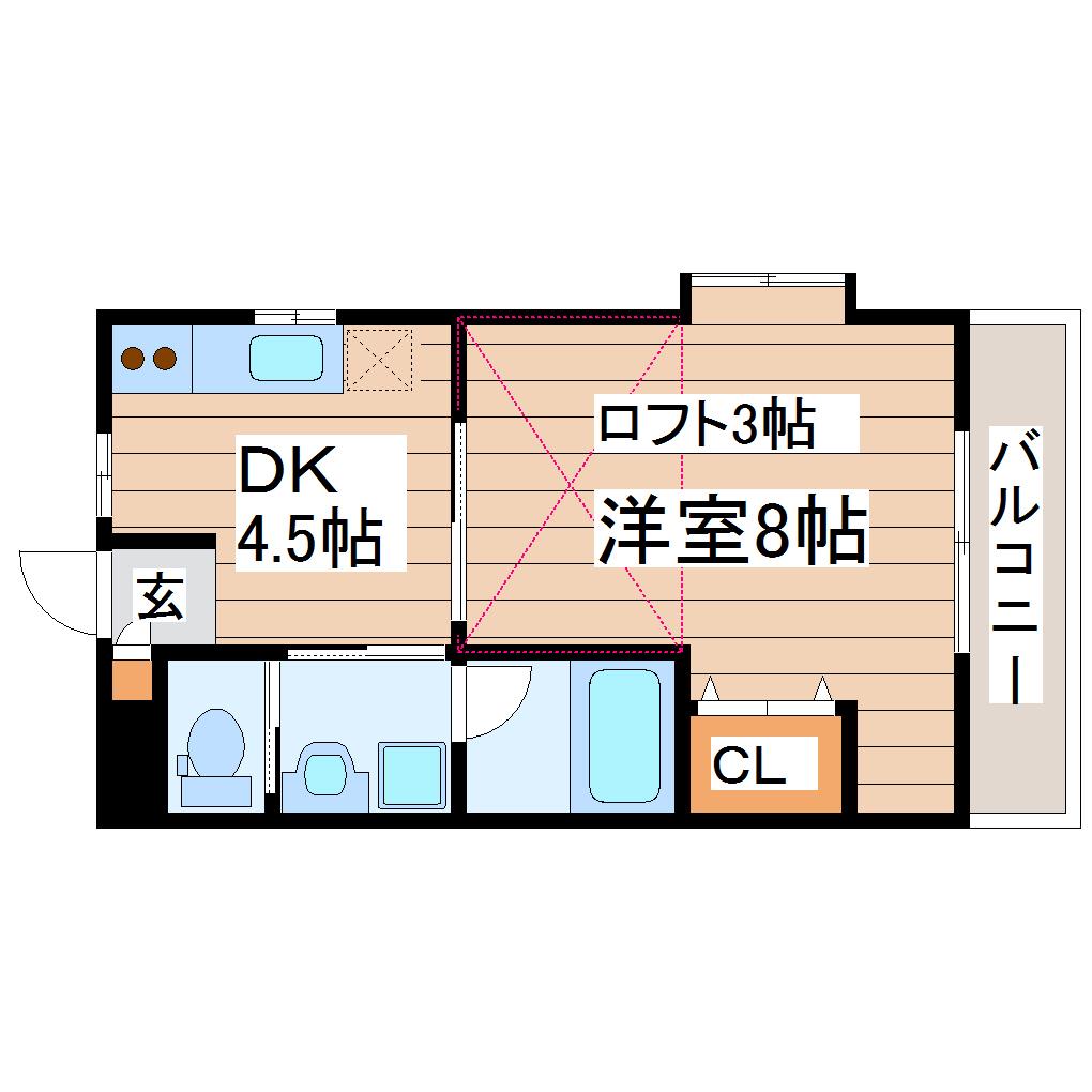カーサ・デ・ヴェルテ(1DK/2階)の間取り写真