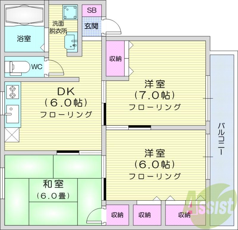 MKハイツC棟(3DK/2階)の間取り写真