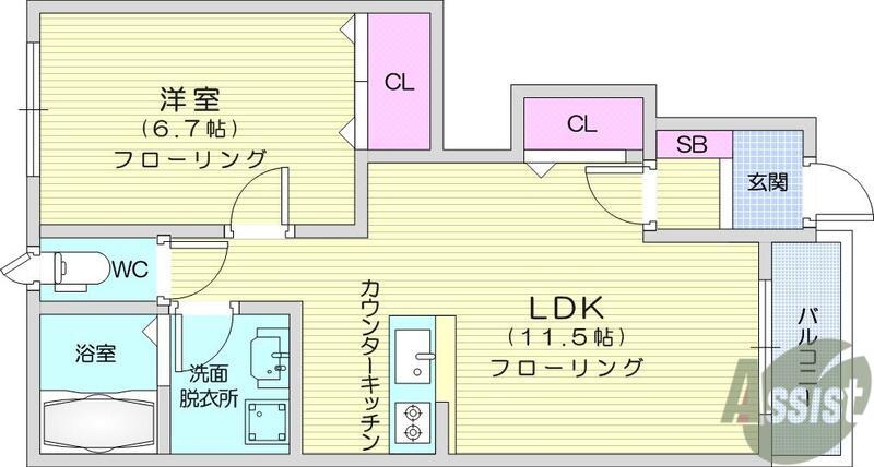 ディアコート美田園Ⅱ(1LDK/1階)の間取り写真