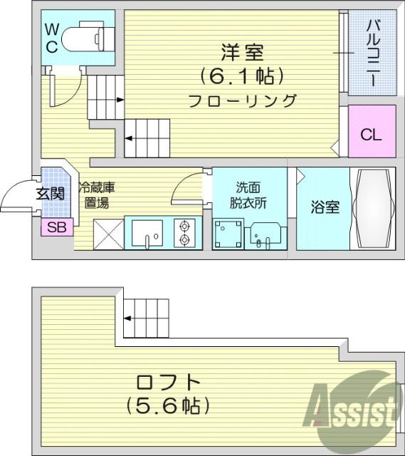ハーモニーテラス五十人町(ワンルーム/2階)の間取り写真