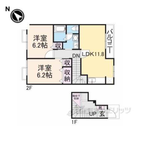 パティオアンソレイエW(2LDK/2階)の間取り写真