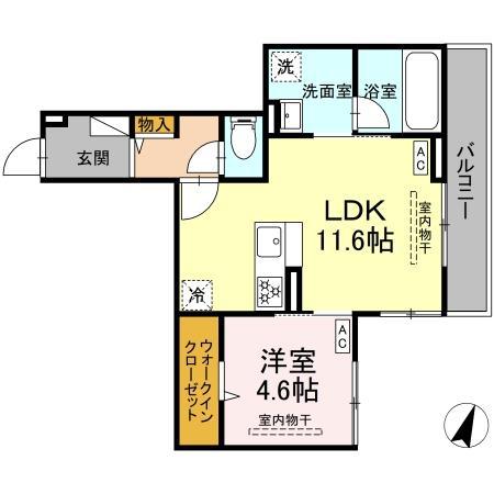 D PAINA ODORIBA(1LDK/3階)の間取り写真