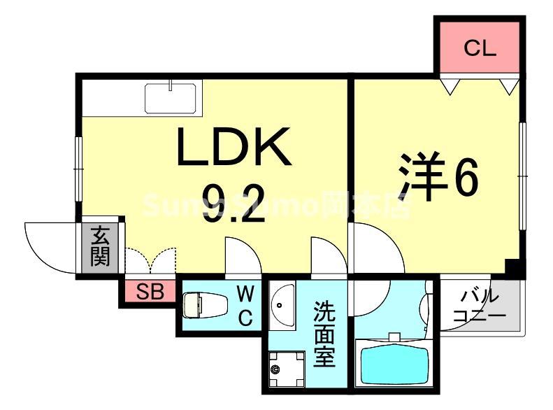 ヴィレッジリバー住吉(1LDK/2階)の間取り写真