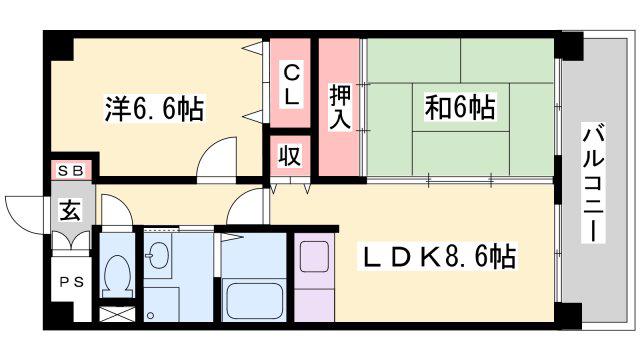 リアライズ加古川II(2LDK/5階)の間取り写真