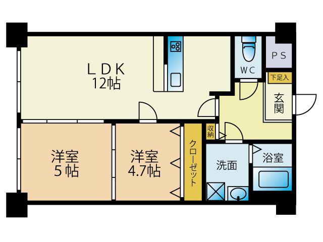 カワイアーバンビル(2LDK/7階)の間取り写真