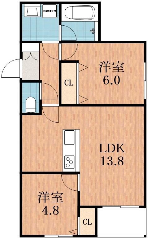 リアノーラ平野ウエスト(2LDK/2階)の間取り写真