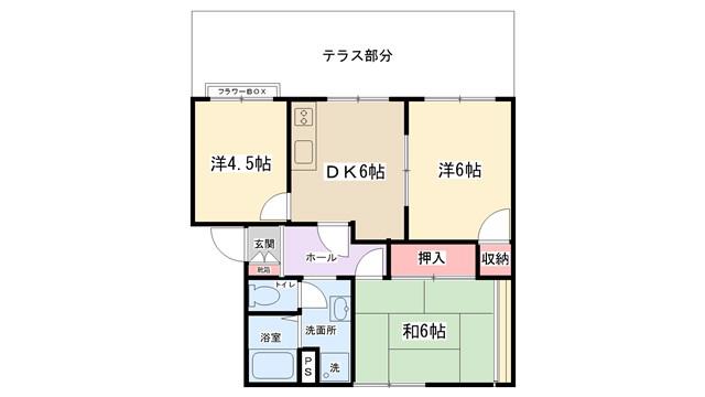 ユートピアンハウスB棟(3DK/1階)の間取り写真