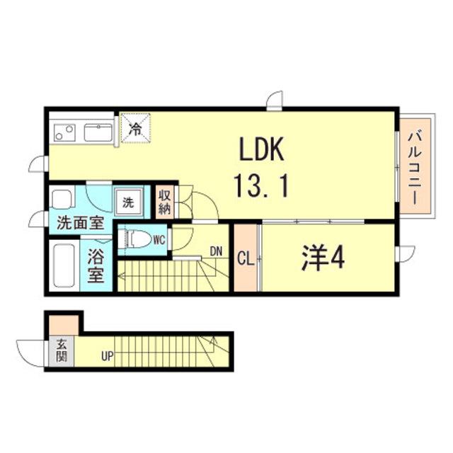 TRINITY DUO 塚口2(1LDK/2階)の間取り写真
