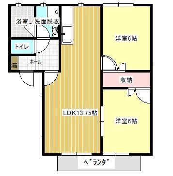 シンフォニーKUSUDO B棟(2LDK/2階)の間取り写真