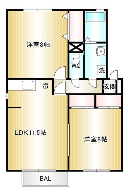 ロイヤルガーデン東通(2LDK/2階)の間取り写真