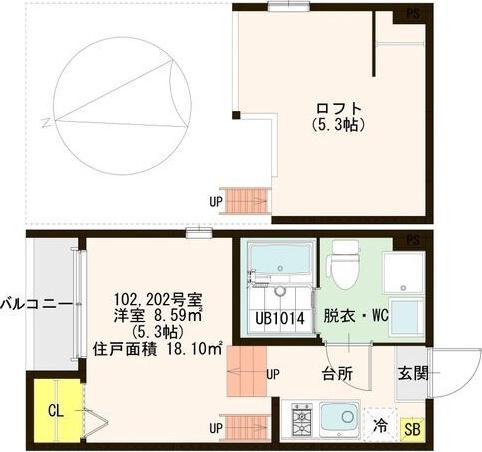 ハーモニーテラス花川(1K/1階)の間取り写真