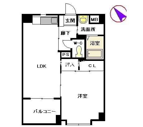 パティオ薬院II(1LDK/4階)の間取り写真