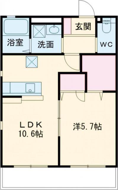 防府市新田アパート(1LDK/1階)の間取り写真